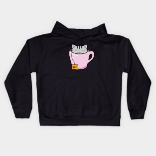 Cute cat in a tea cup Kids Hoodie